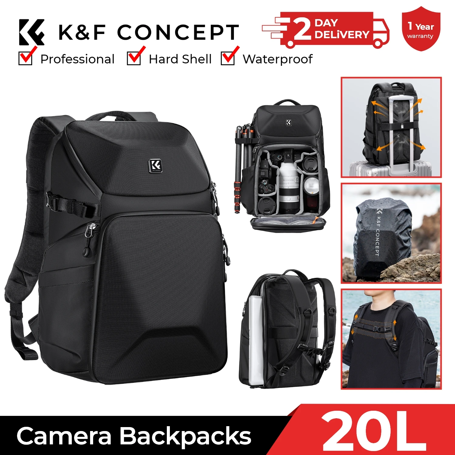 Laptop Backpack 15.6 - Mochila para Cámara K&F CONCEPT de