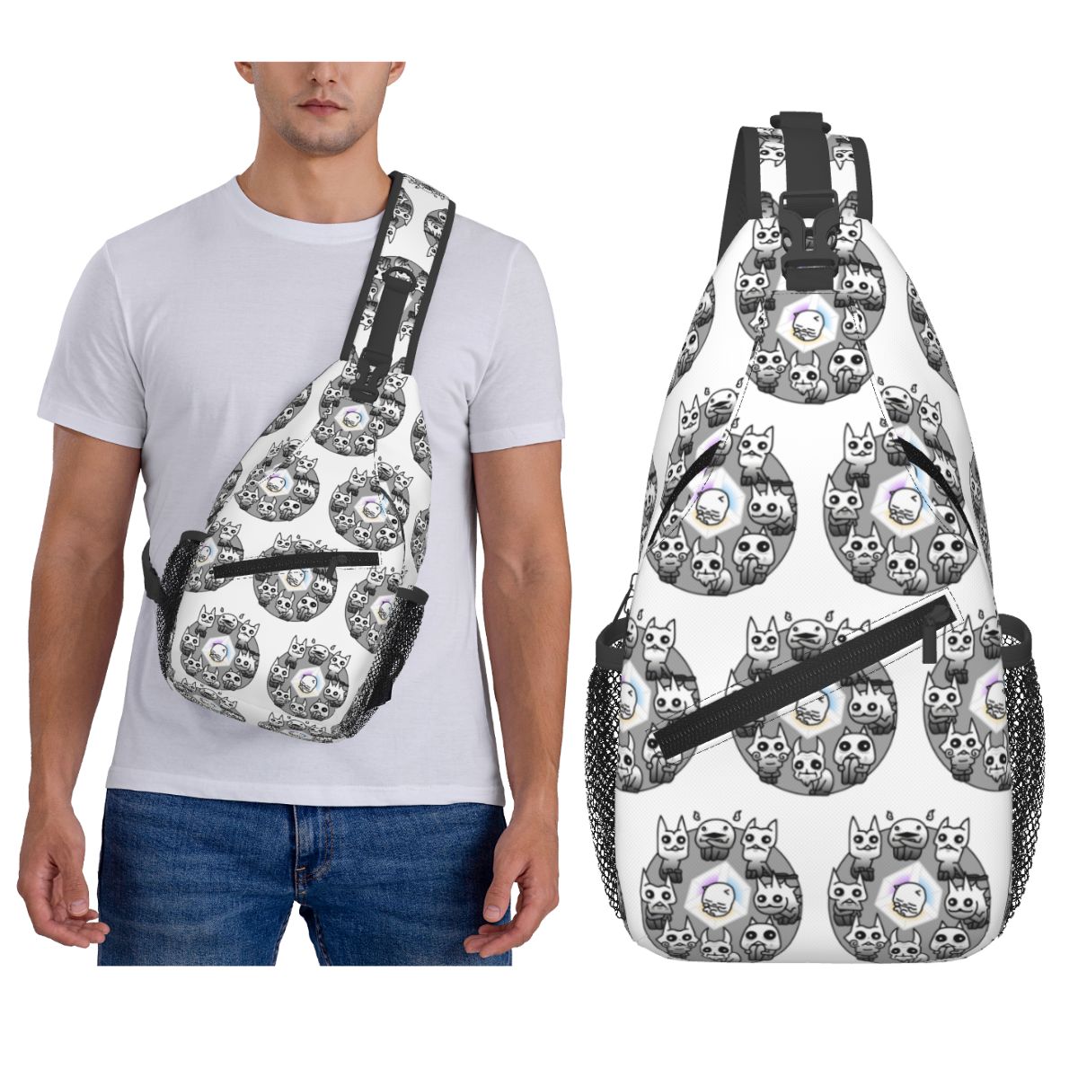 Sling Backpack Shoulder - Battle Cats Nekoluga Mural Chest Bag
