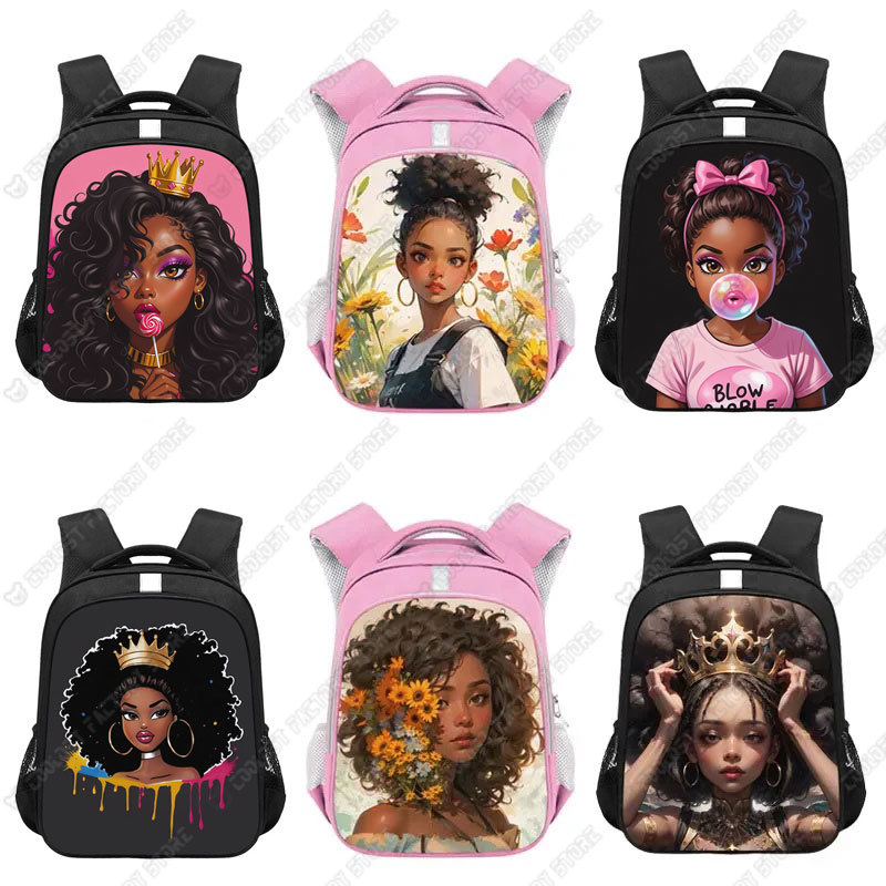 Canvas Backpack Casual - Mochila con patrón Afro para adolescentes