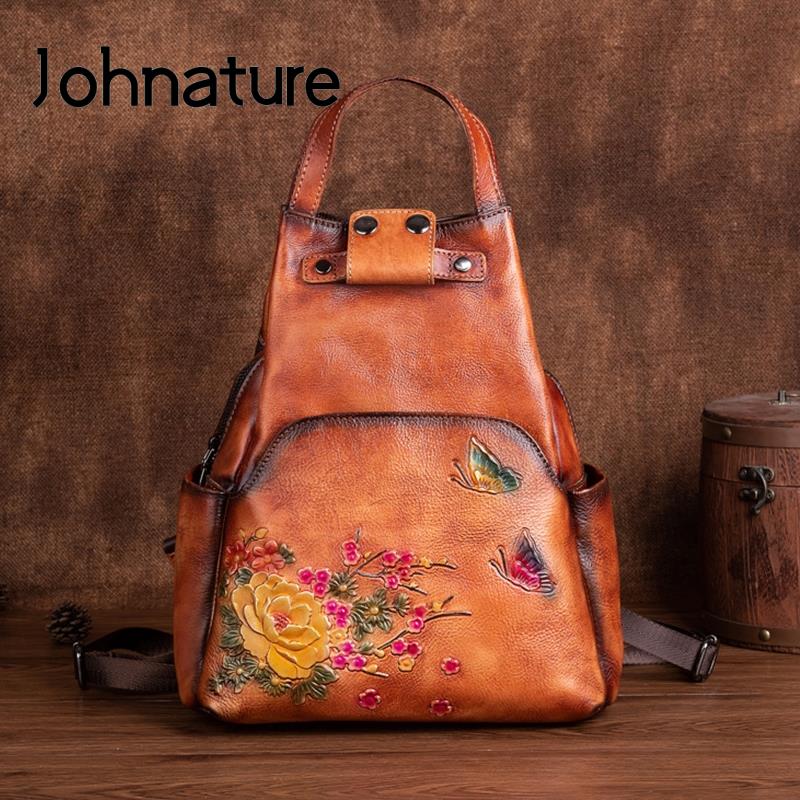 Leather Backpack Vintage - Johnature, bolso de hombro de cuero